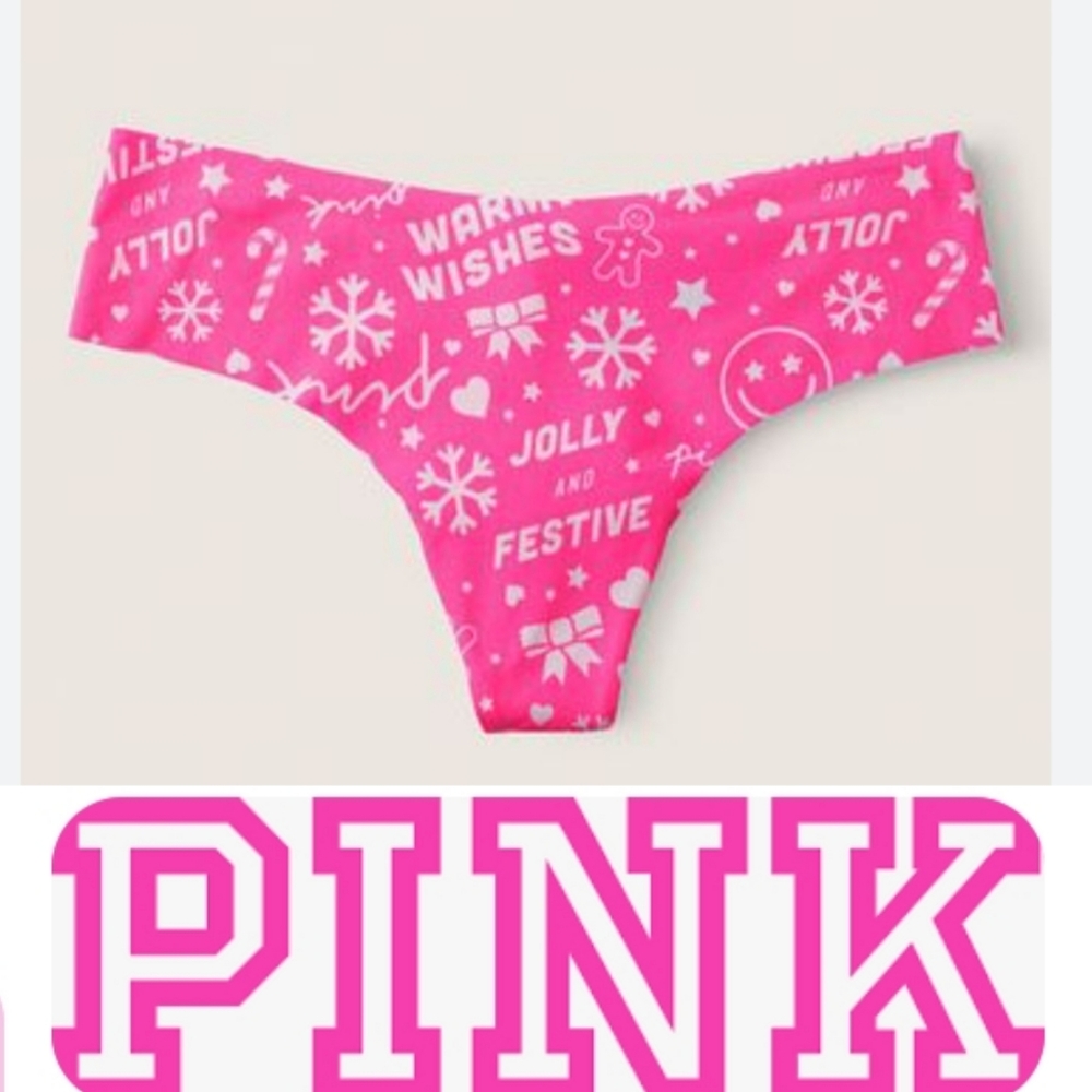 Victoria's Secret Pink Festive Holiday Christmas No Show Thong Panty NWT